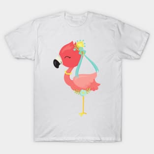 Princess Flamingo, Crown, Flowers, Cute Flamingo T-Shirt